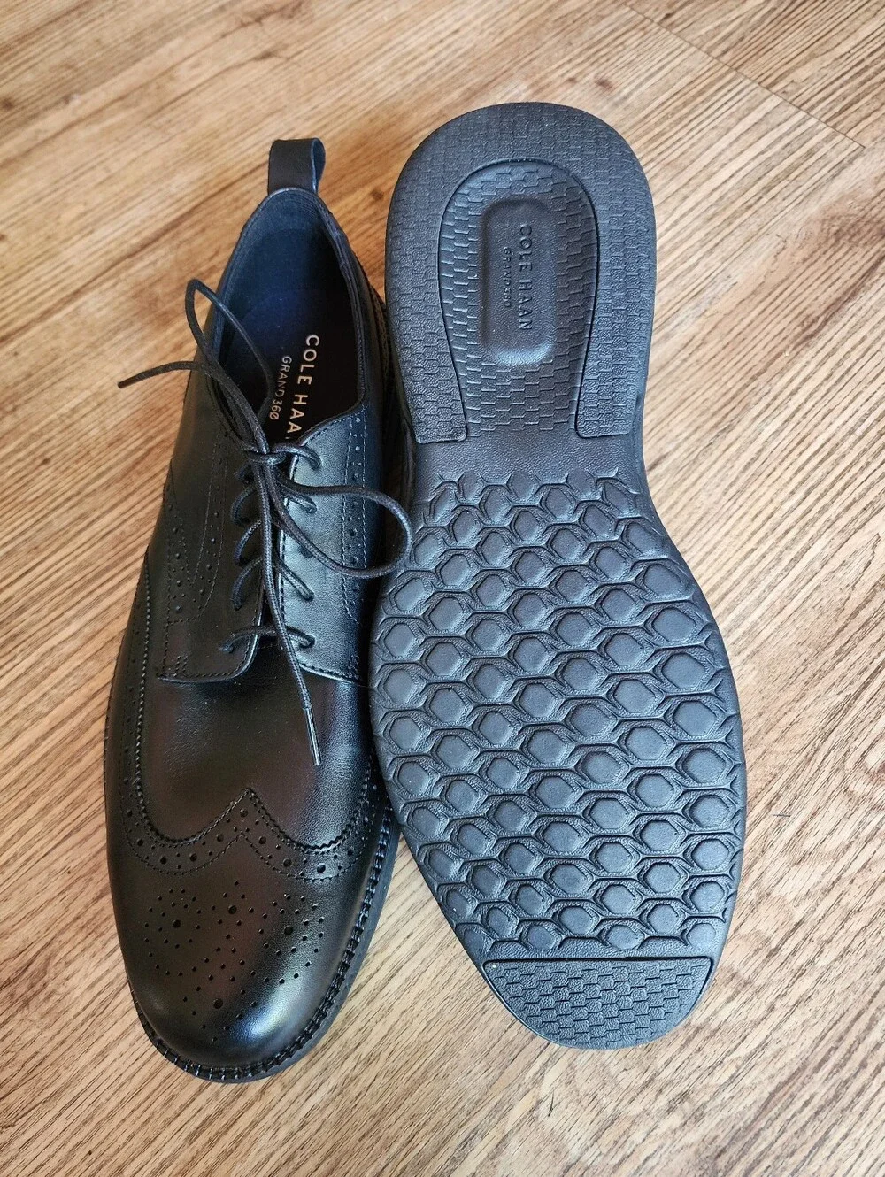Size 13 Men's Cole Haan Grand 36 Black Leather Wingtip Derby Shoe Retail 220$
